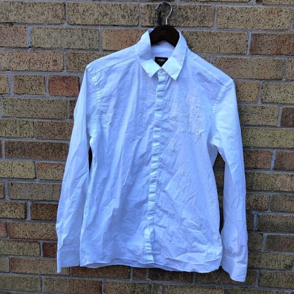Fendi Button Up Dress Shirt Size 41 DAMAGED White - Picture 4 of 7